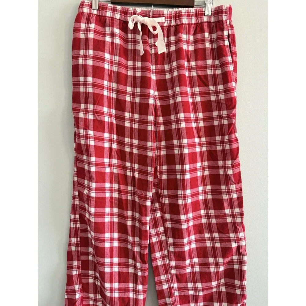 J. Crew Flannel Plaid Pajamas Red White Plaid Womens Medium Holidays Christmas